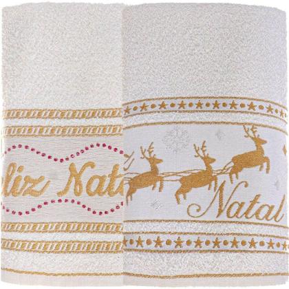 Imagem de Kit 30 Toalha De Rosto Feliz Natal 90% Algodão 400g-m² 45x68cm Bene Casa Pérola