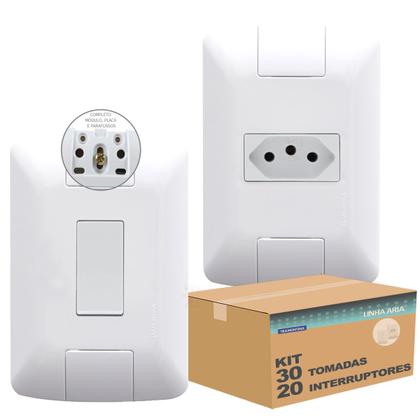 Imagem de Kit 30 Tomadas tramontina e 10 interruptores simples aria casa completa oferta