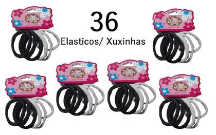 Imagem de Kit 36 Unidades Liga Elástico Meia Xuxinha Preto e Prata com Glitter para Prender os Cabelos