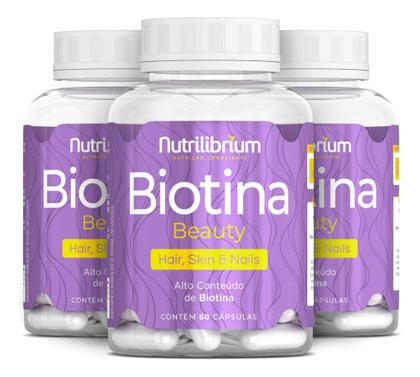 Imagem de Kit 3x Biotina Beauty Premium Cabelos Pele Unhas - 180 Caps Nutrilibrium