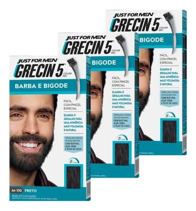 Imagem de Kit 3X Grecin 5 Gel Tintura Barba E Bigode 28G Preto M-110