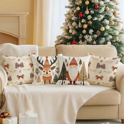 Imagem de Kit 4 Almofadas Temática Natal Decoração Alegre Sofá Sala Casa Enfeite Charmoso Bonito Festivo