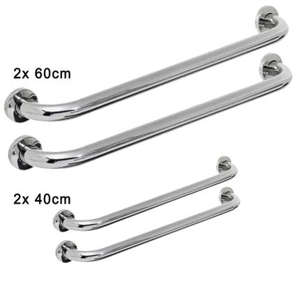 Imagem de Kit 4 Barras de Apoio 40 e 60cm Lorben com Alça Suporte Deficiente Idoso Inox Banheiro - GT845