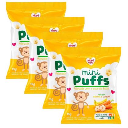 Imagem de Kit 4 Biscoito Nhami Mami Mini Puffs Snack Banana e Cenoura 15g