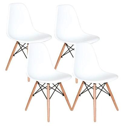 Imagem de Kit 4 Cadeiras Charles Eames Eiffel Branca Base Madeira Sala