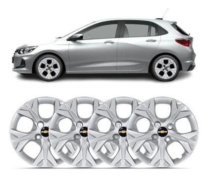 Imagem de Kit 4 Calota Aro 14 Onix Prisma 2021 Prateado Com Emblema