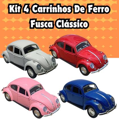 Imagem de Kit 4 Carrinhos De Metal Carros Miniatura fusca Clássico