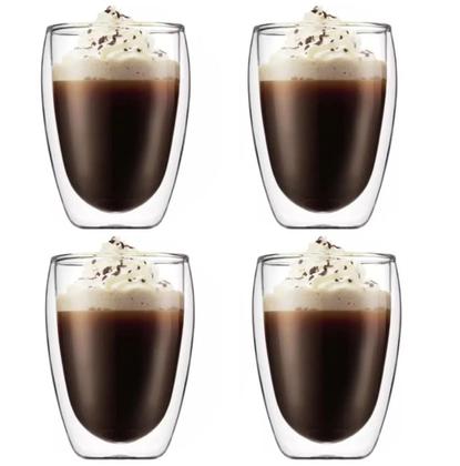 Imagem de Kit 4 Copo Duo De Vidro Camada Dupla Parede Chá Café 300ml Americano Shot Termico Jogo Xícara Drinks