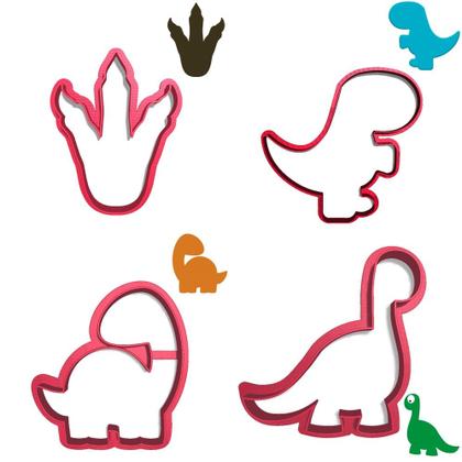Imagem de Kit 4 Cortadores Trex Olhando Braquiossauro Pegada