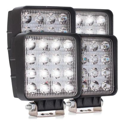 Imagem de Kit 4 Faróis de Milha Auxiliar Redondo 16 LEDs Universal 6000K Branco 48W 12V e 24V Carro Moto Caminhão Jeep Off-Road