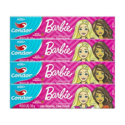 Imagem de Kit 4 Gel Dental Com flúor Barbie Sabor Morango - Condor