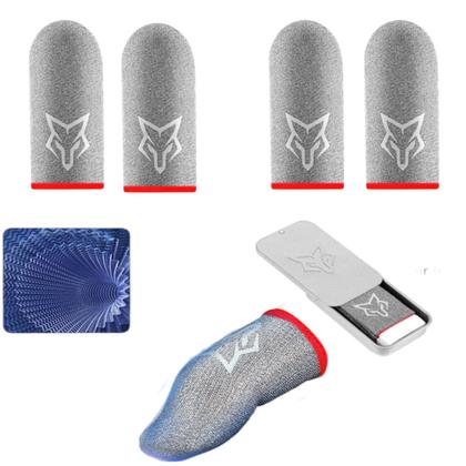 Imagem de kit 4 Luvas De Dedo Gamer Fibra De Seda V10 2025 e 1 Box Case Aluminio Luvas ProFissionais Gamer Anti Suor SarafoxFlydigiMemo