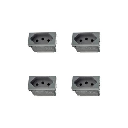 Imagem de Kit 4 Modulos Tomada 10A Cinza Borne 615038CZ+ Pial Plus+