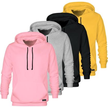 Imagem de Kit 4 Moletons Canguru Masculino e Feminino Liso Básico com Capuz e Bolso