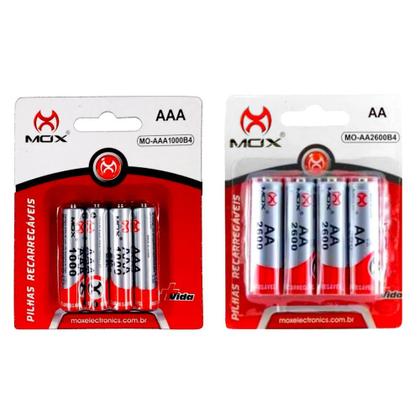 Imagem de Kit 4 Pilhas AAA(Palito) 1000mAh + 4 Pilhas AA (Tradicional) 2600mah Recarregáveis