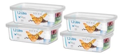 Imagem de Kit 4 Pote Retangular Alimento 1,2l Armazenamento Bpa Free