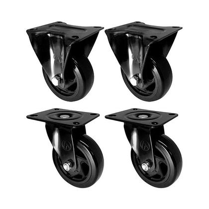 Imagem de Kit 4 un roda rodízio fixo e giratório pvc preto 40mm