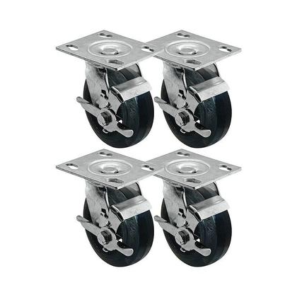 Imagem de Kit 4 un roda rodízio giratório freio borracha moldada 4 pol