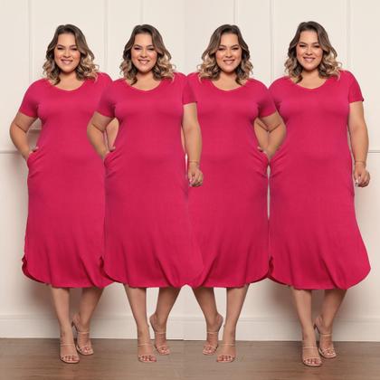 Imagem de Kit 4 Vestido Feminino Plus Size Midi Camisão com Bolso Viscolycra Saruel