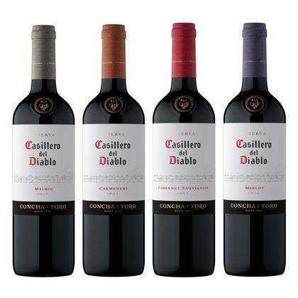 Imagem de Kit 4 Vinhos Casillero Del Diablo Cabernet Sauvinon, Carmenere, Merlot e Malbec 750ml