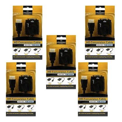 Imagem de Kit 5 Cabo Adaptador Conversor Hdmi Para Vga Saída P2 Áudio