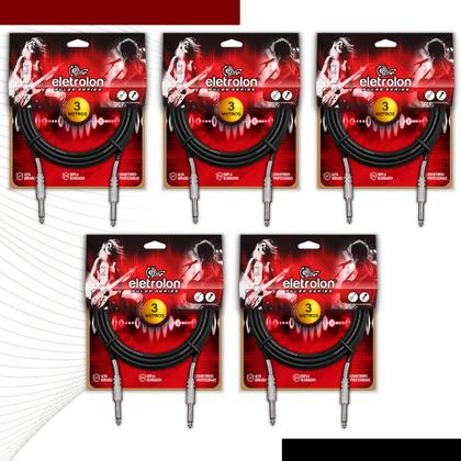 Imagem de Kit 5 Cabo P10 Mono P10 Mono Para Violão Guitarra Baixo 3m Metros - Pulse Eletrolon