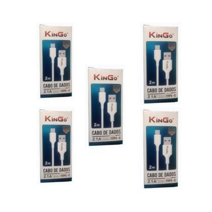 Imagem de Kit 5 Cabos USB-C Kingo Branco 2m 2.1A para Galaxy A20s