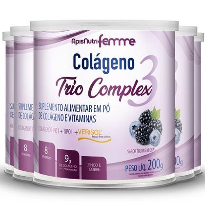 Imagem de Kit 5 Colágeno tipo 2 + 1 Verisol Trio complex Apisnutri frutas negras 200g