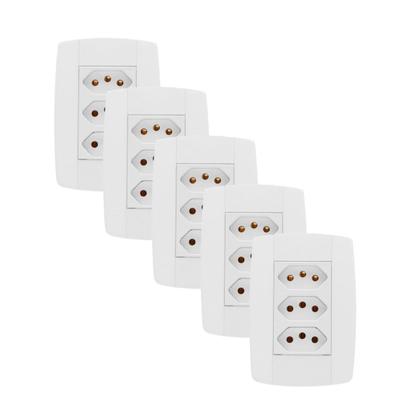 Imagem de Kit 5 Conjunto 3 Tomadas Branca Monobloco 2P+T 20A 250V 4x2
