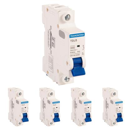 Imagem de Kit 5 Disjuntor 10A Unipolar Tramontina TDJ3 Curva C 3kA