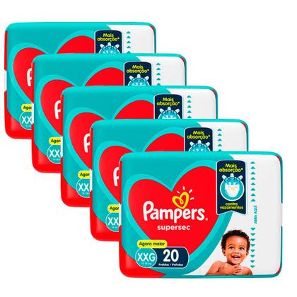 Imagem de Kit 5 Fraldas Pampers Supersec Pacotão XXG - 100 Tiras