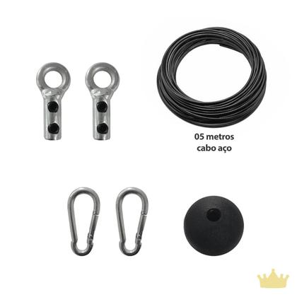 Imagem de Kit 5 mts Cabo Aço+ Mosquetões+ Bolinha+ Terminais Academia