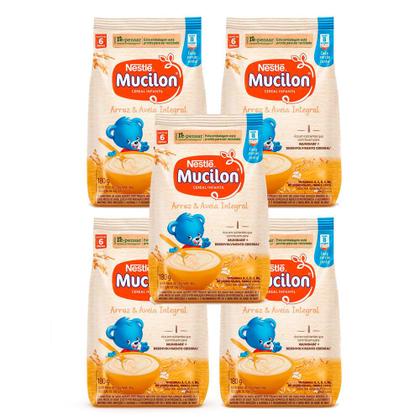 Imagem de Kit 5 Mucilon Arroz e Aveia Integral Cereal Infantil Sachê 180g