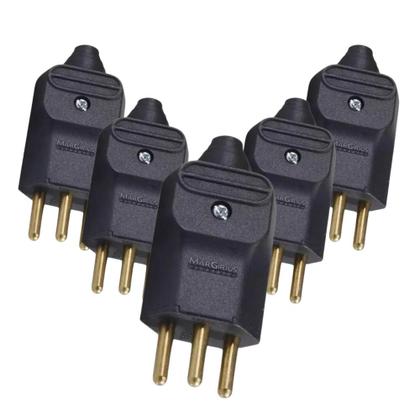 Imagem de Kit 5 Plug Macho 3 Pinos 20a 2p+t Cabos Preto Margirius