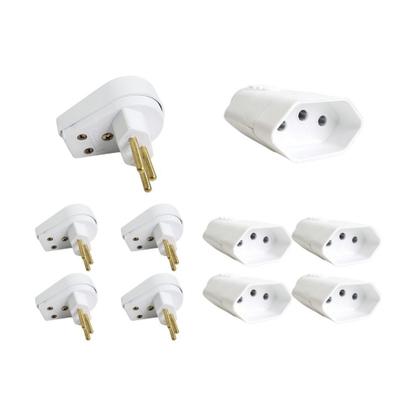 Imagem de Kit 5 Plug Macho Gigante 3 Pinos + Tomada Fêmea 10A Branca - Ilumi