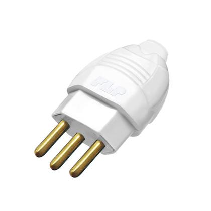 Imagem de Kit 5 Plugue Pino Macho 2p+t 10A Oco Branco Com Inmetro 110V/220V Bivolt