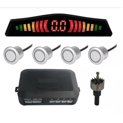 Imagem de kit 5 Sensor Estacionamento Ré c/ display Prata 18mm + serra copo