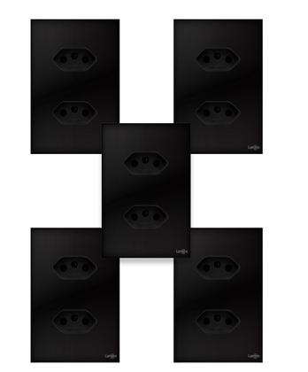 Imagem de Kit 5 Tomadas Dupla 10A Glass Espelho 4x2 Acrilico Preto