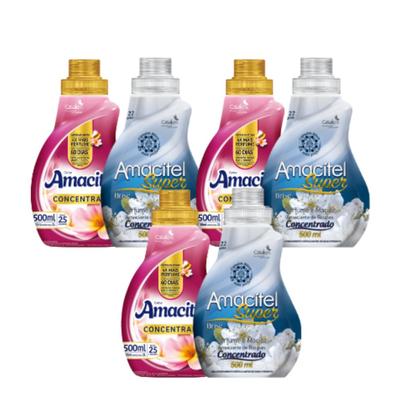 Imagem de Kit 6 Amaciante Roupas Concentrado Amacitel Cheiro Suave 500ml