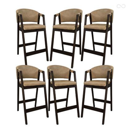 Imagem de Kit 6 Banquetas Alta para Cozinha Ravena em Madeira Maciça Capuccino Sintético Bege CCS