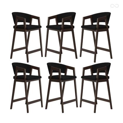 Imagem de Kit 6 Banquetas Alta para Cozinha Ravena em Madeira Maciça Capuccino Suede Preto CCS