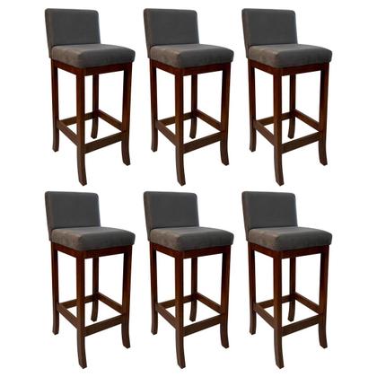 Imagem de Kit 6 Banquetas Média Estofada para Bancada Castanho Melody Suede Cinza