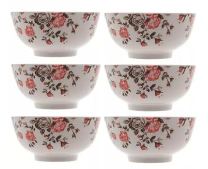 Imagem de Kit 6 Bowl Tigela de Porcelana Com Flor 420ML  13x7 Cm LYOR 8600