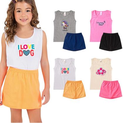 Imagem de Kit 6 Peças de Roupa Infantil Menina Feminino 3 Conjuntos de Verão Infantil Tam 1 ao 10 anos