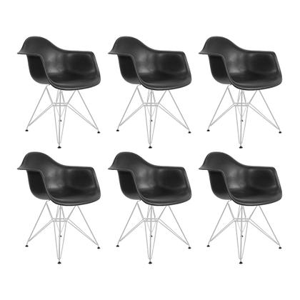 Imagem de Kit 6 Poltronas Eames Eiffel Preta com Braço Daw de Ferro Preto