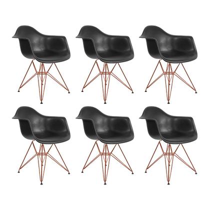 Imagem de Kit 6 Poltronas Eiffel Eames Preta com Braço Daw em Ferro Cobre