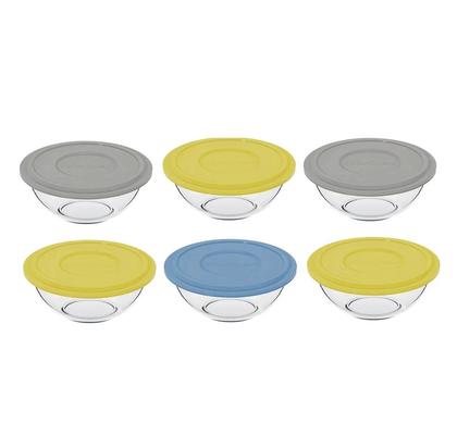 Imagem de Kit 6 Tigelas Bowl Redonda Tampa Sortida Vidro 500ml Marinex