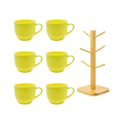 Imagem de Kit 6 xicaras ceramica de cha amarela 170ml com suporte