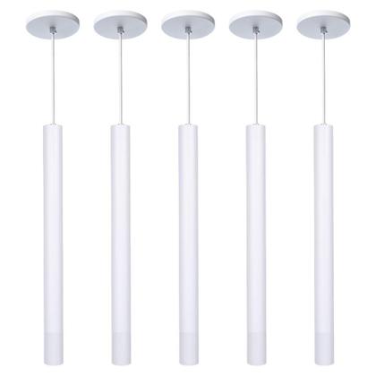 Imagem de Kit 7 Pendente Luminária Tubo Branco 40 Cm + Lâmpada LED Branco Quente