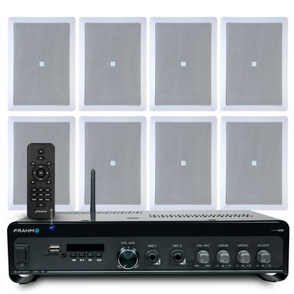 Imagem de Kit 8 Arandelas Jbl de Embutir Teto Som Ambiente Apartamento + Amplificador Bluetooth Usb Tv